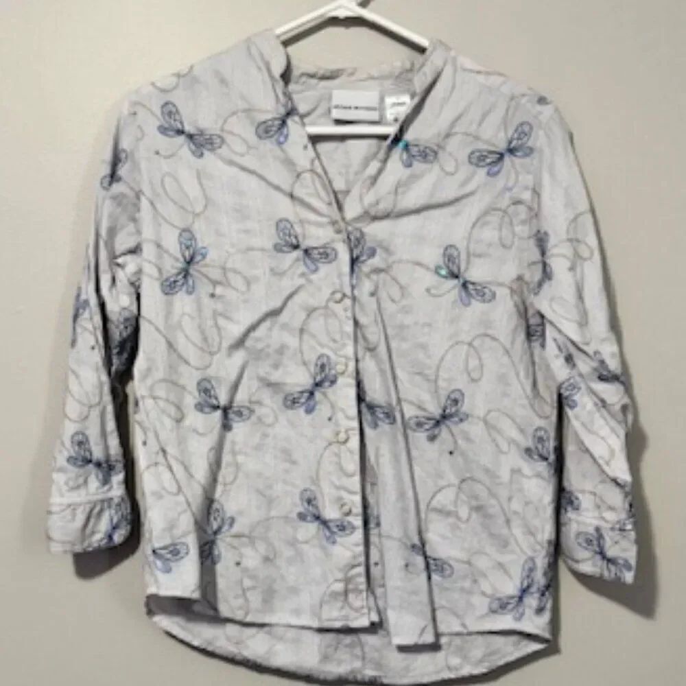 USED Woman's Alfred Dunner Long Sleeve Button Down Shirt Color White Size 10